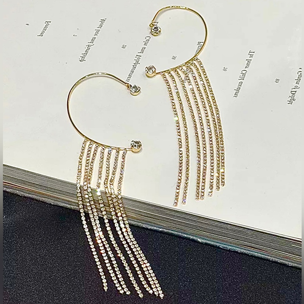 Rhinestone Tassel Cuff Earrings